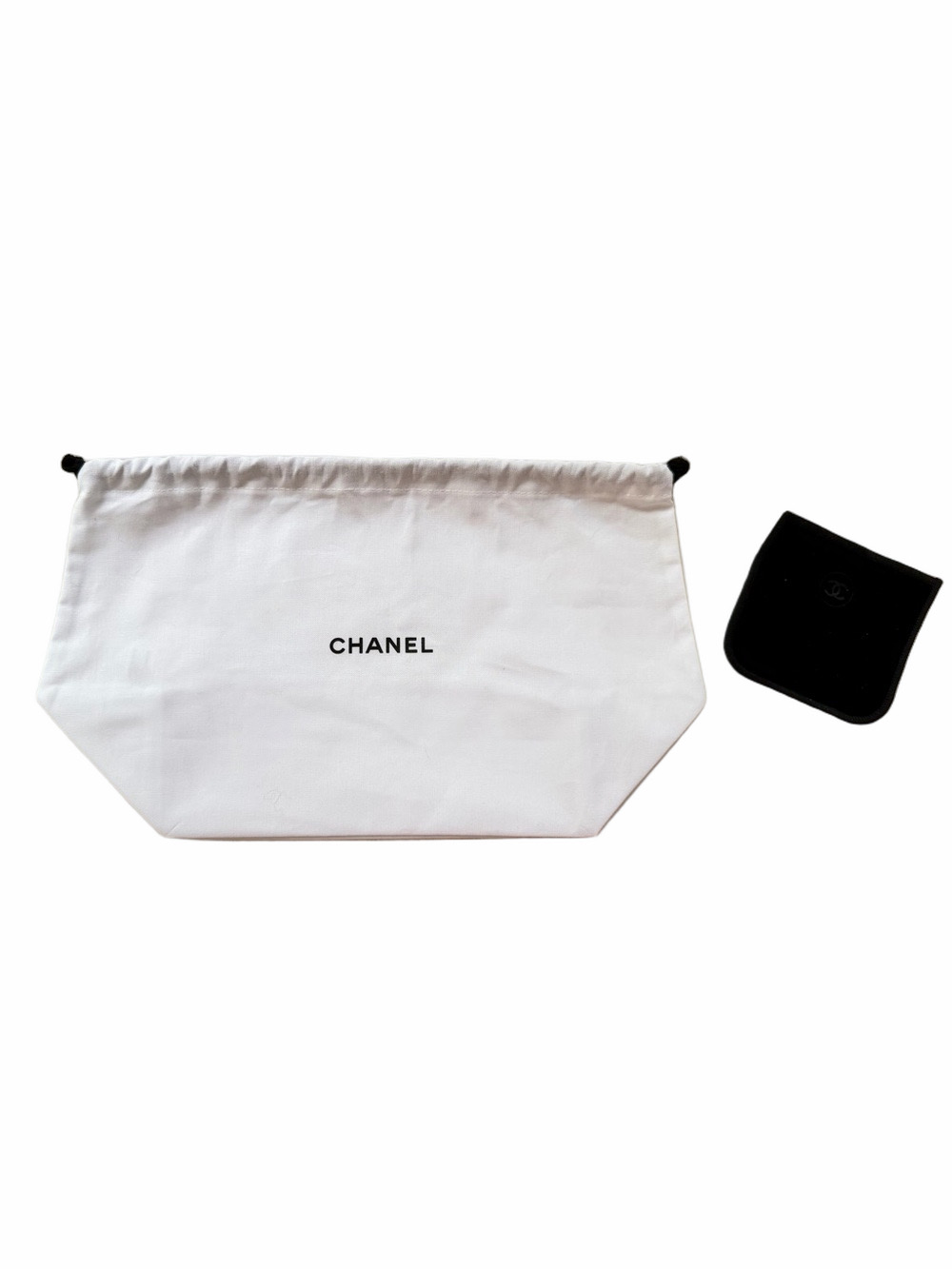 CHANEL White Drawstring Dust Bag 100% Cotton Cosmetic Pouch & Small Velvet Pouch